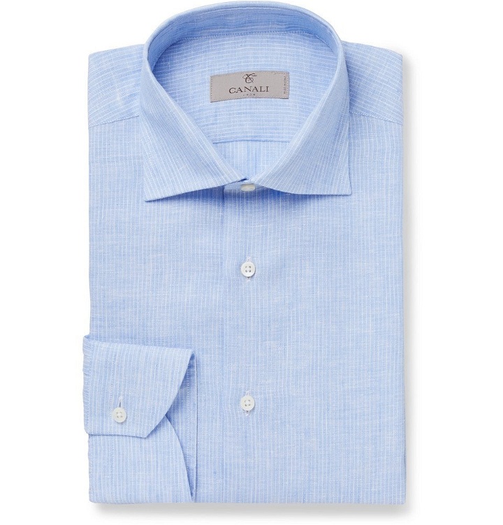 Photo: Canali - Blue Striped Linen Shirt - Men - Blue