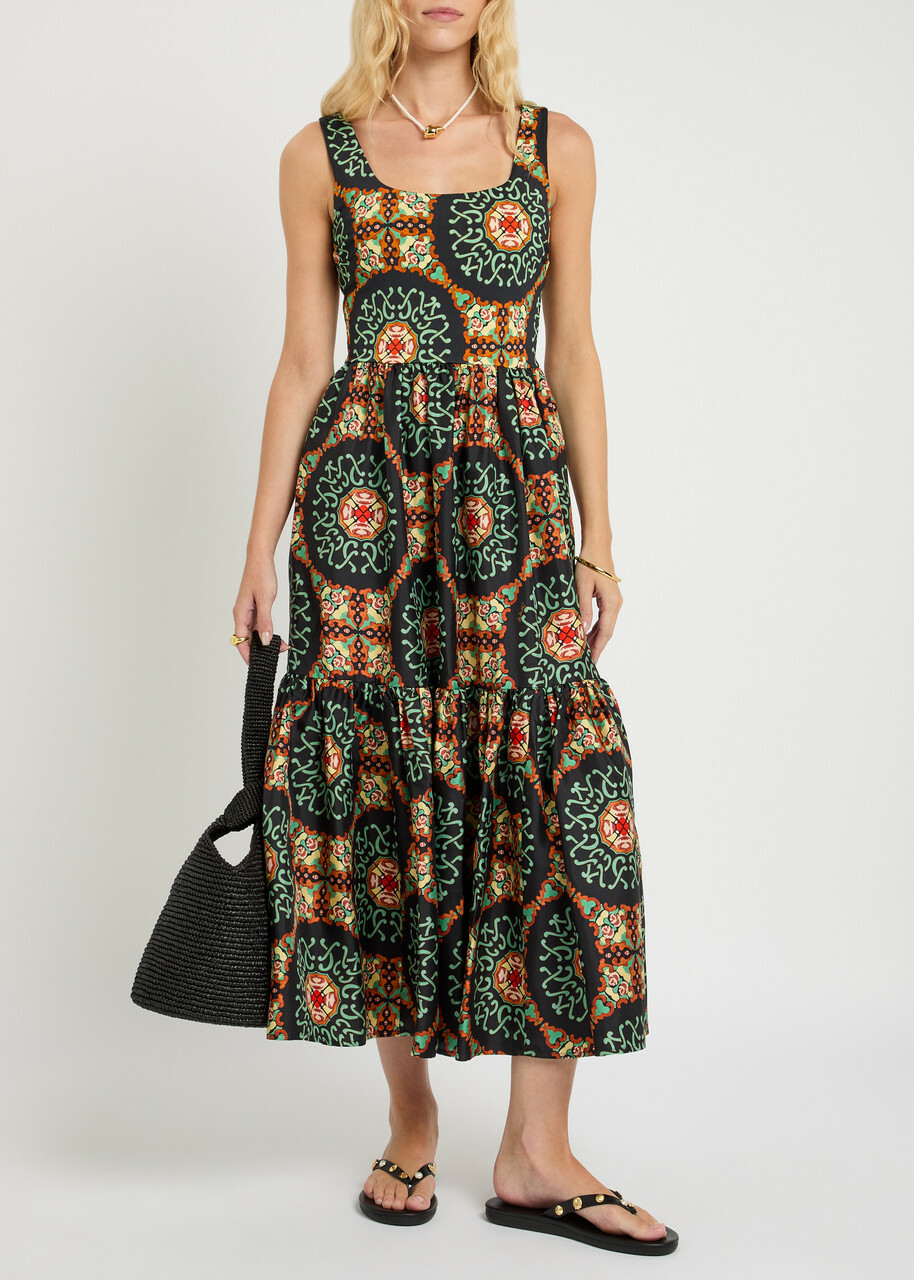 LA Double J Capri Printed Satin-twill Midi Dress Multicoloured