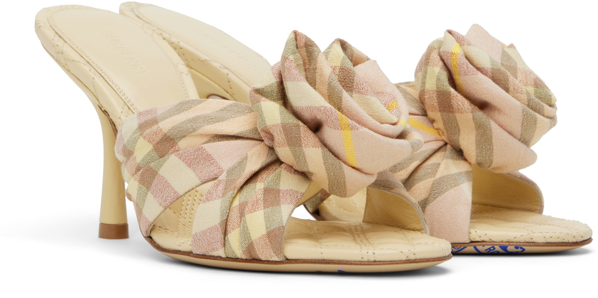 サンダル・ミュール Burberry Lf Mews Rose 90 Chk Burberry Beige Mews Rose Heeled Sandals Burberry
