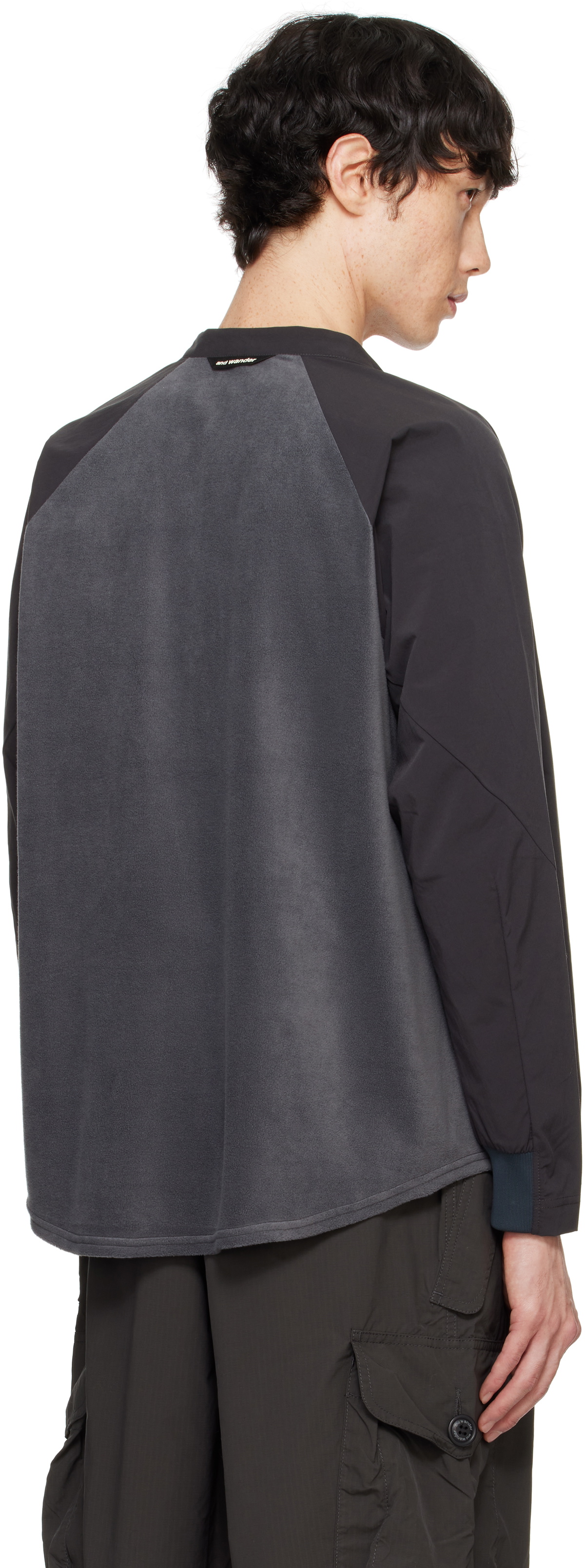 and wander Black & Gray Fleece Base Band Collar Shirt and Wander