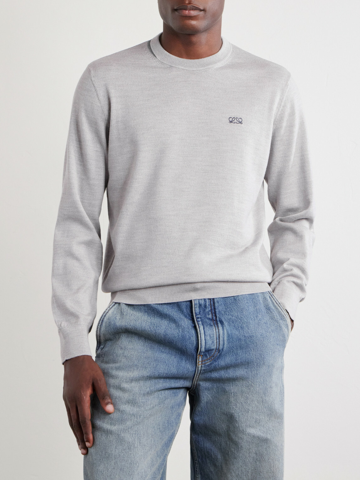 LOEWE - Anagram-Embroidered Wool-Blend Sweater - Gray