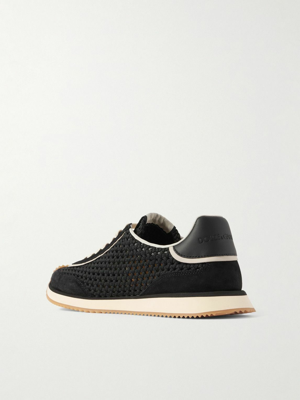 Dolce&Gabbana - DG Cushion Suede and Leather-Trimmed Crocheted Sneakers - Black