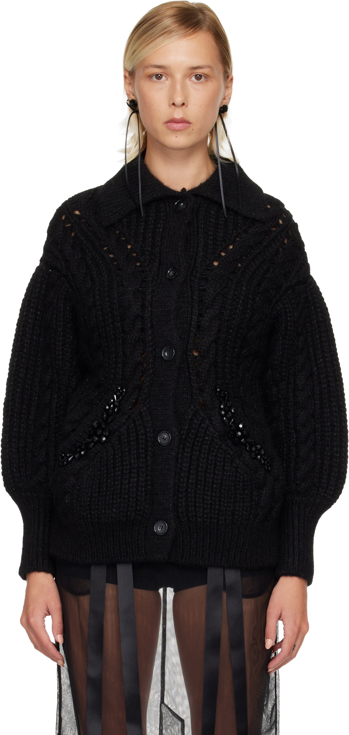 Simone Rocha Black Sculpted Chunky Knit Cardigan Simone Rocha