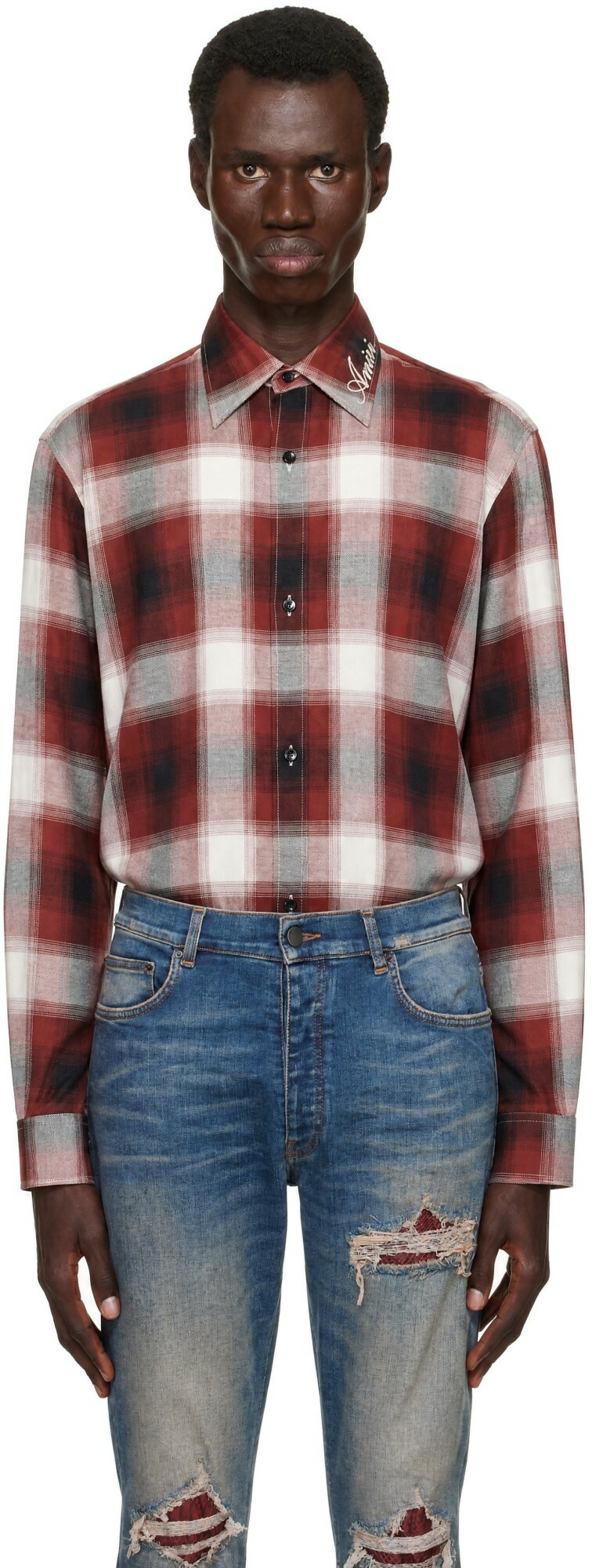 AMIRI Red & Black Oversized Flannel Shirt