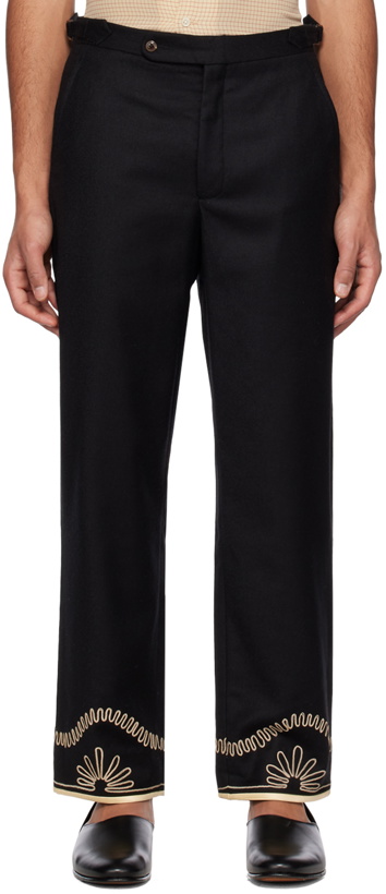 Photo: Bode Black Embroidered Trousers
