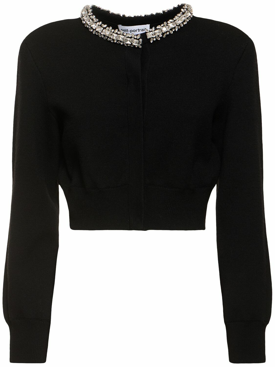 Self-Portrait black crystal trim cardigan main image 1