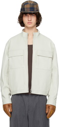 Solid Homme Off-White High-Neck Two-Pocket Leather Jacket