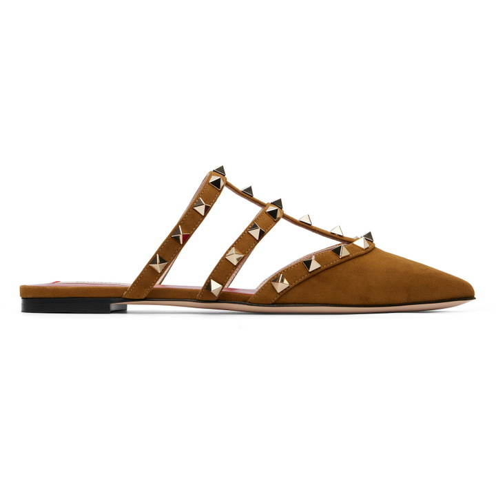 Photo: Valentino Garavani Brown Rockstud Suede Mule Flats