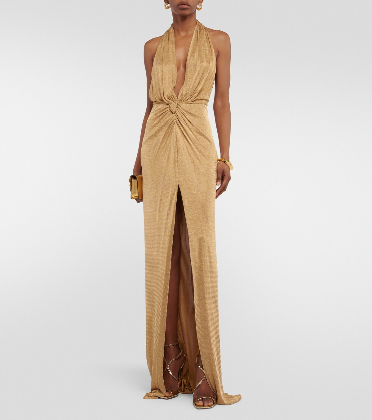 Costarellos Nara gathered metallic gown