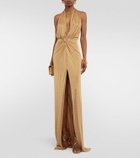 Costarellos Nara gathered metallic gown
