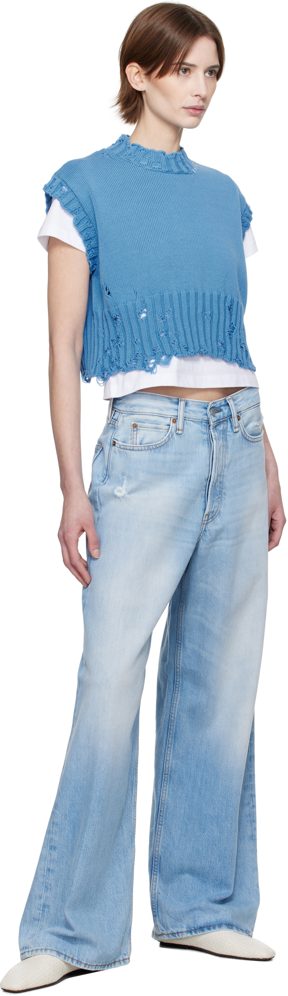 Marni Blue Cotton Sleeveless Crewneck Sweater
