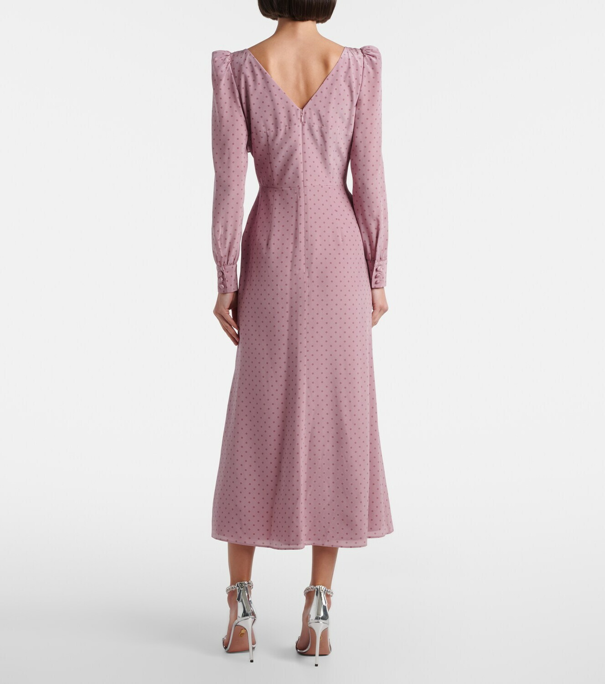 Alessandra Rich Polka-dot ruffled silk midi dress