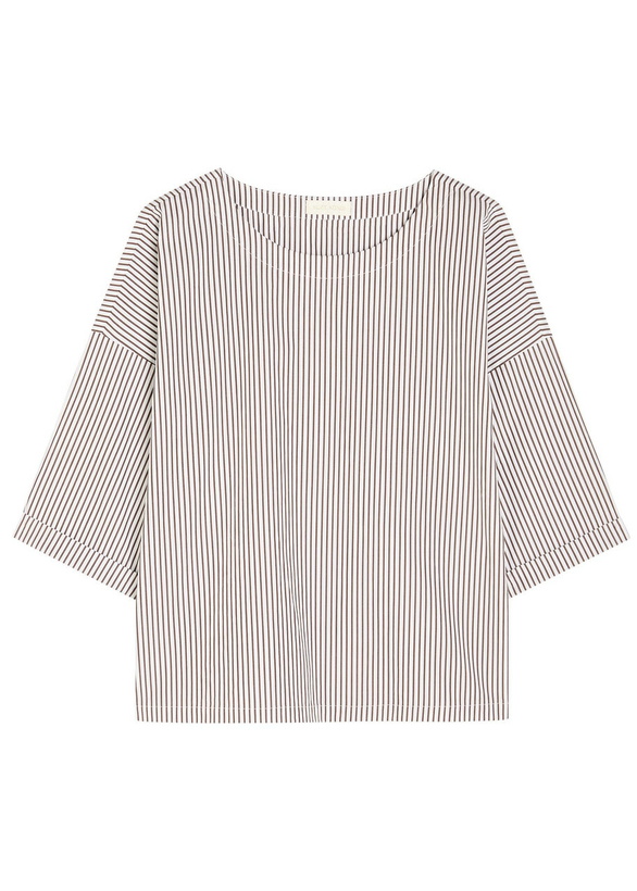 Photo: Suzie Kondi Saria Striped Cotton-poplin top Brown