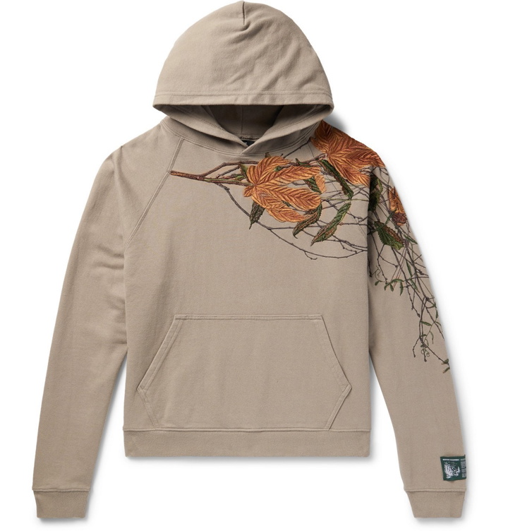 Photo: Reese Cooper® - Logo-Appliquéd Embroidered Loopback Cotton-Jersey Hoodie - Neutrals