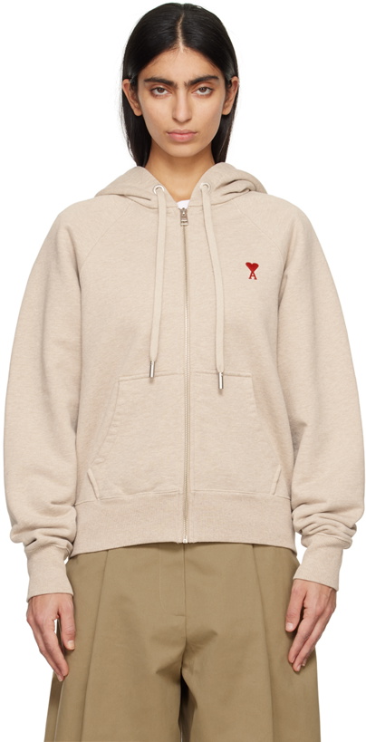 Photo: AMI Paris Beige Ami de Cœur Zip Hoodie