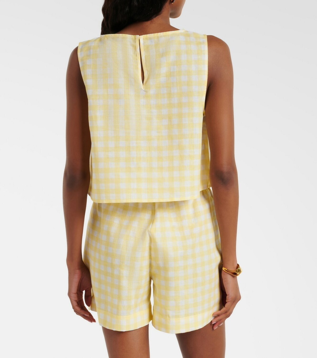 Asceno Kobe gingham linen and cotton crop top