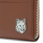 Maison Kitsuné Men's Fox Head Zipped Card Holder in Dark Brown 