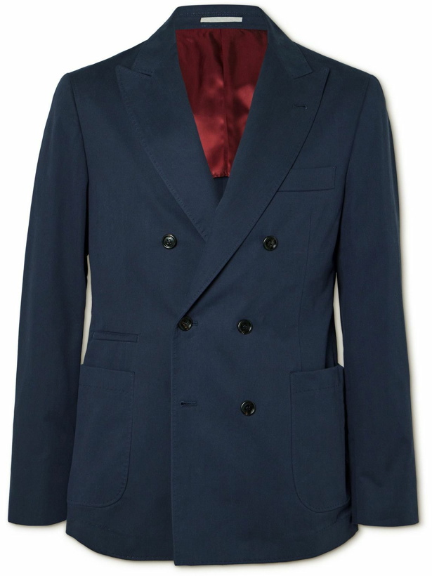 Photo: Brunello Cucinelli - Stretch-Cotton and Cashmere-Blend Twill Double-Breasted Suit Jacket - Blue