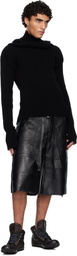 Swampgod Black Patchwork Leather Beach Shorts