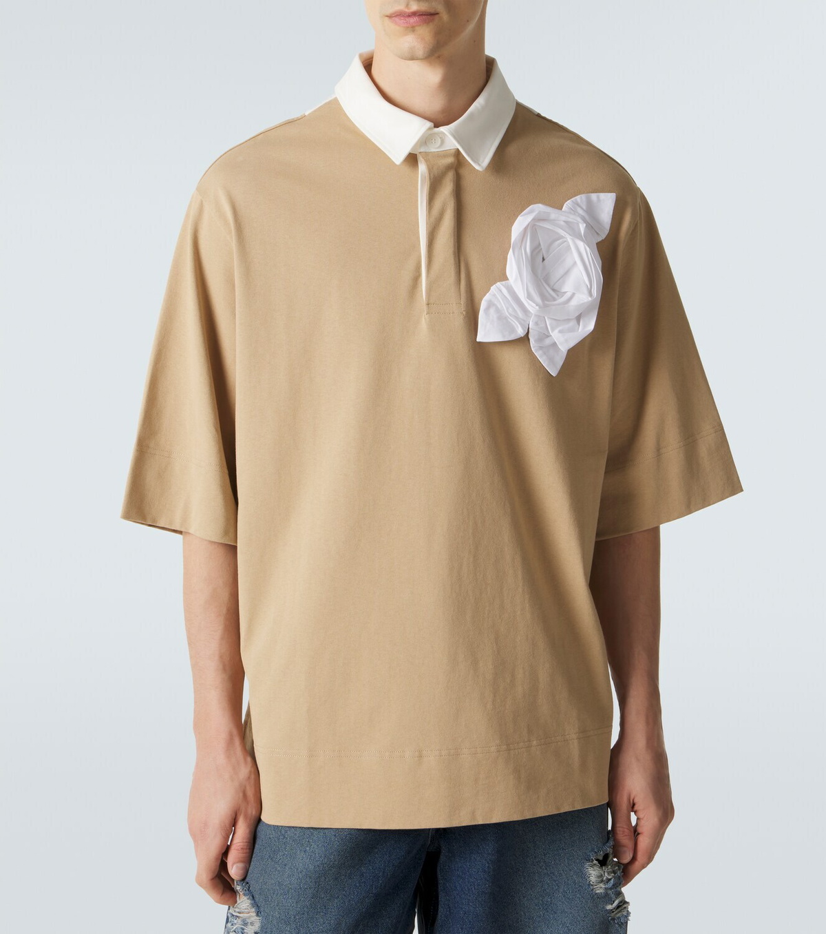 Simone Rocha Floral-appliqué cotton jersey polo shirt
