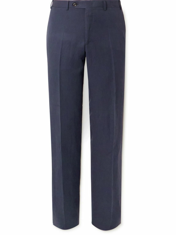 Photo: Canali - Slim-Fit Straight-Leg Linen and Silk-Blend Suit Trousers - Blue