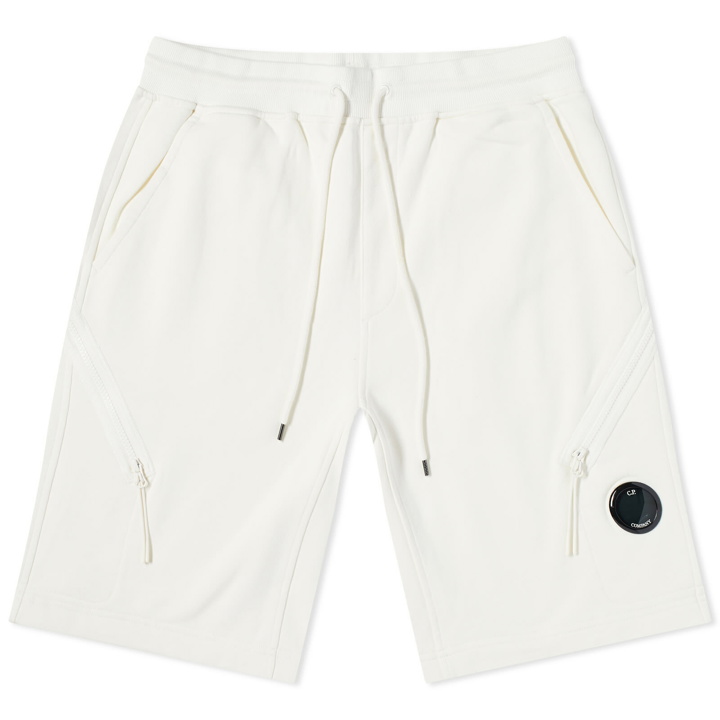 Photo: C.P. Company Men's Lens Fleece Back Shorts in Gauze White