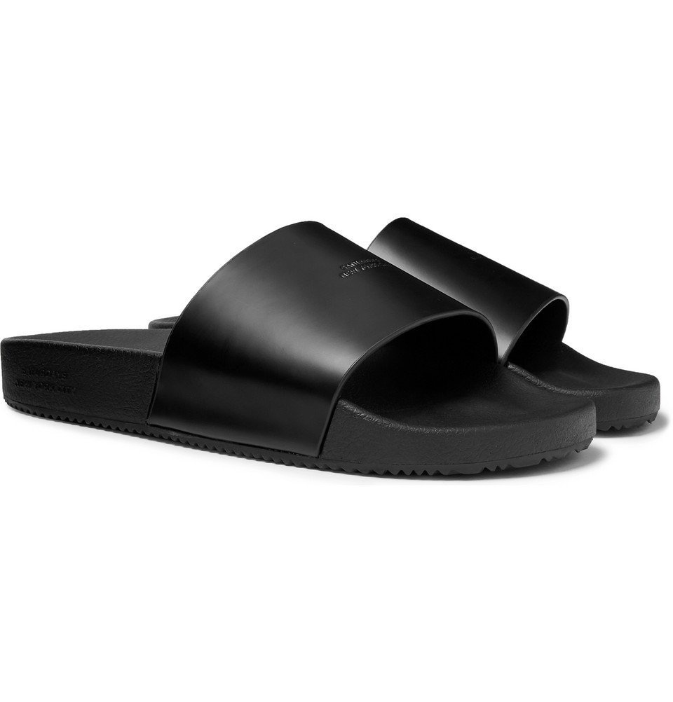 Photo: Saturdays NYC - Logo-Embossed Leather Slides - Black