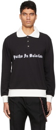 Youths in Balaclava Black & White Flocked Logo Long Sleeve Polo