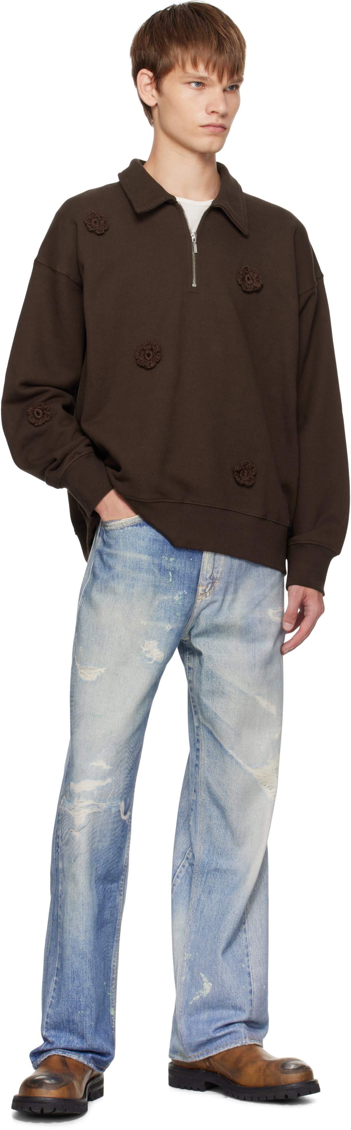 Song for the Mute Brown Daisy Quarter Zip Sweatshirt