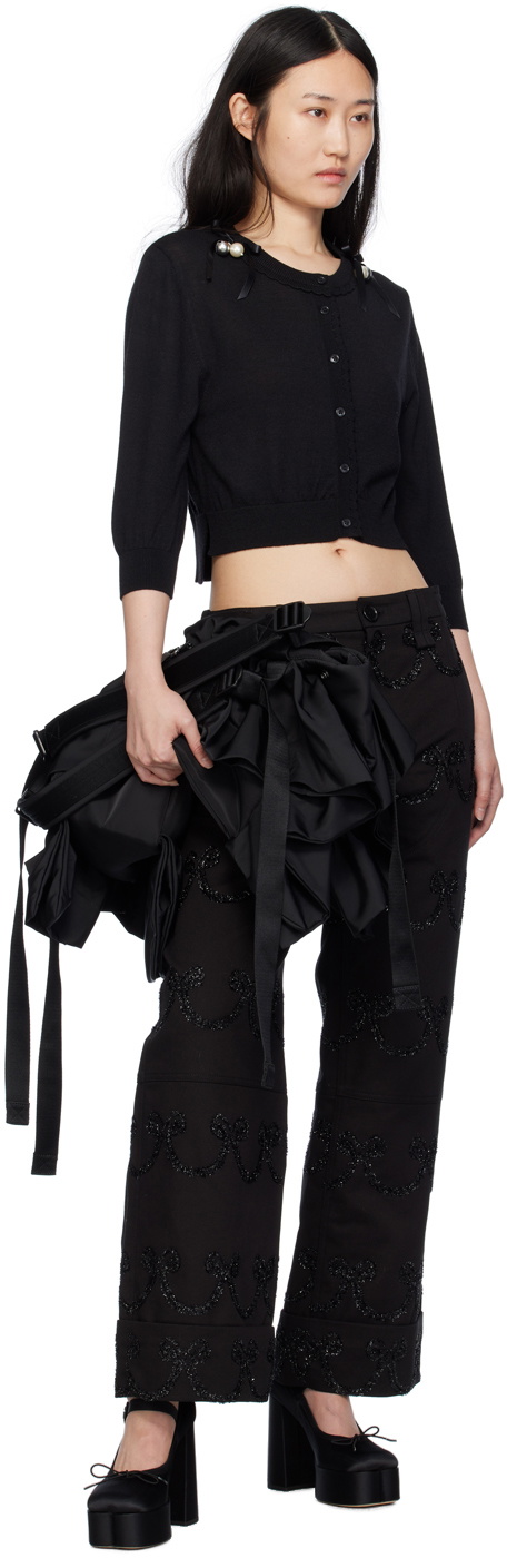Simone Rocha Cropped Lace Trim Negligee Trousers in Black