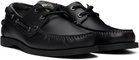 Hugo Black Leather Lacing Detail Boat Shoes
