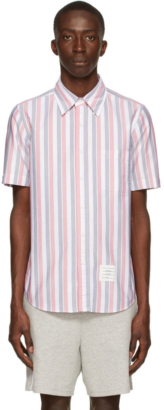 Photo: Thom Browne Red & White Oxford Shadow Stripe Short Sleeve Shirt