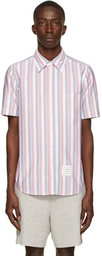 Thom Browne Red & White Oxford Shadow Stripe Short Sleeve Shirt