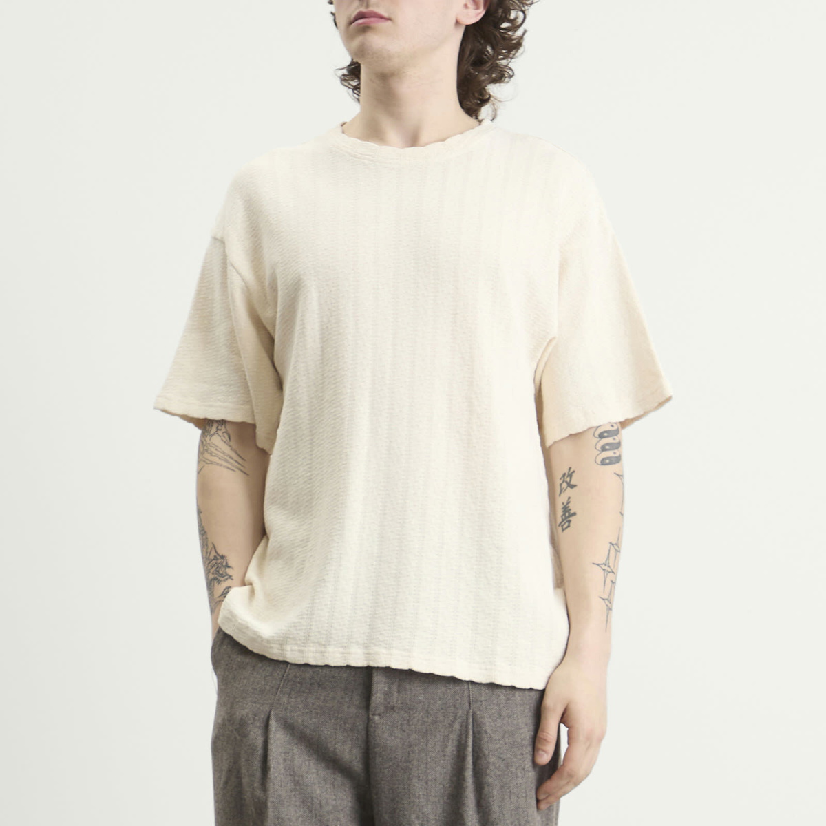 A Kind of Guise Men's Thuy Open Knit T-Shirt in Aran Creme
