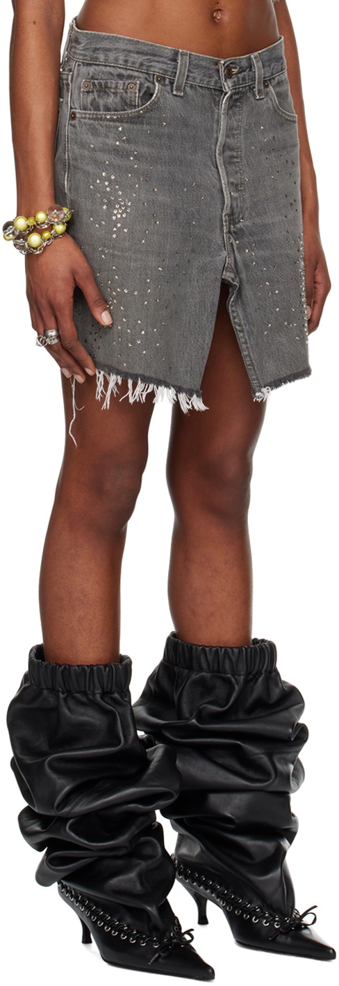 ALL-IN Gray Display Denim Miniskirt