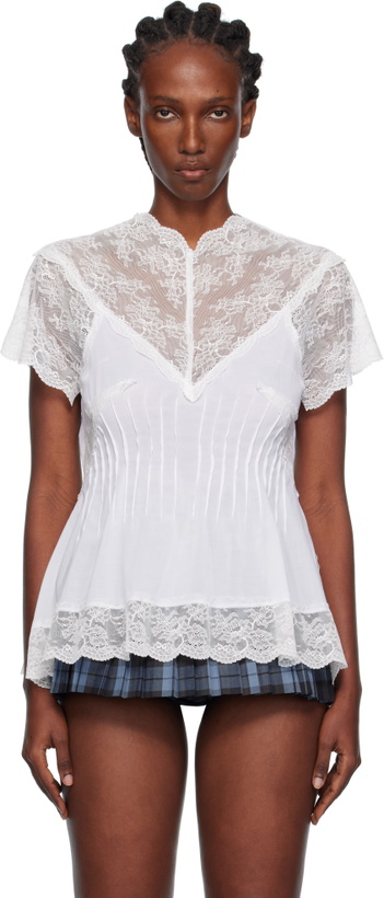 Photo: Pushbutton White Lace Trim Darted Top