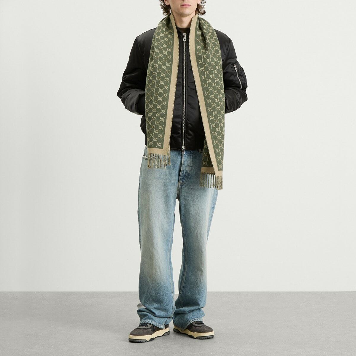 Gucci Men's Allover GG Scarf in Green 