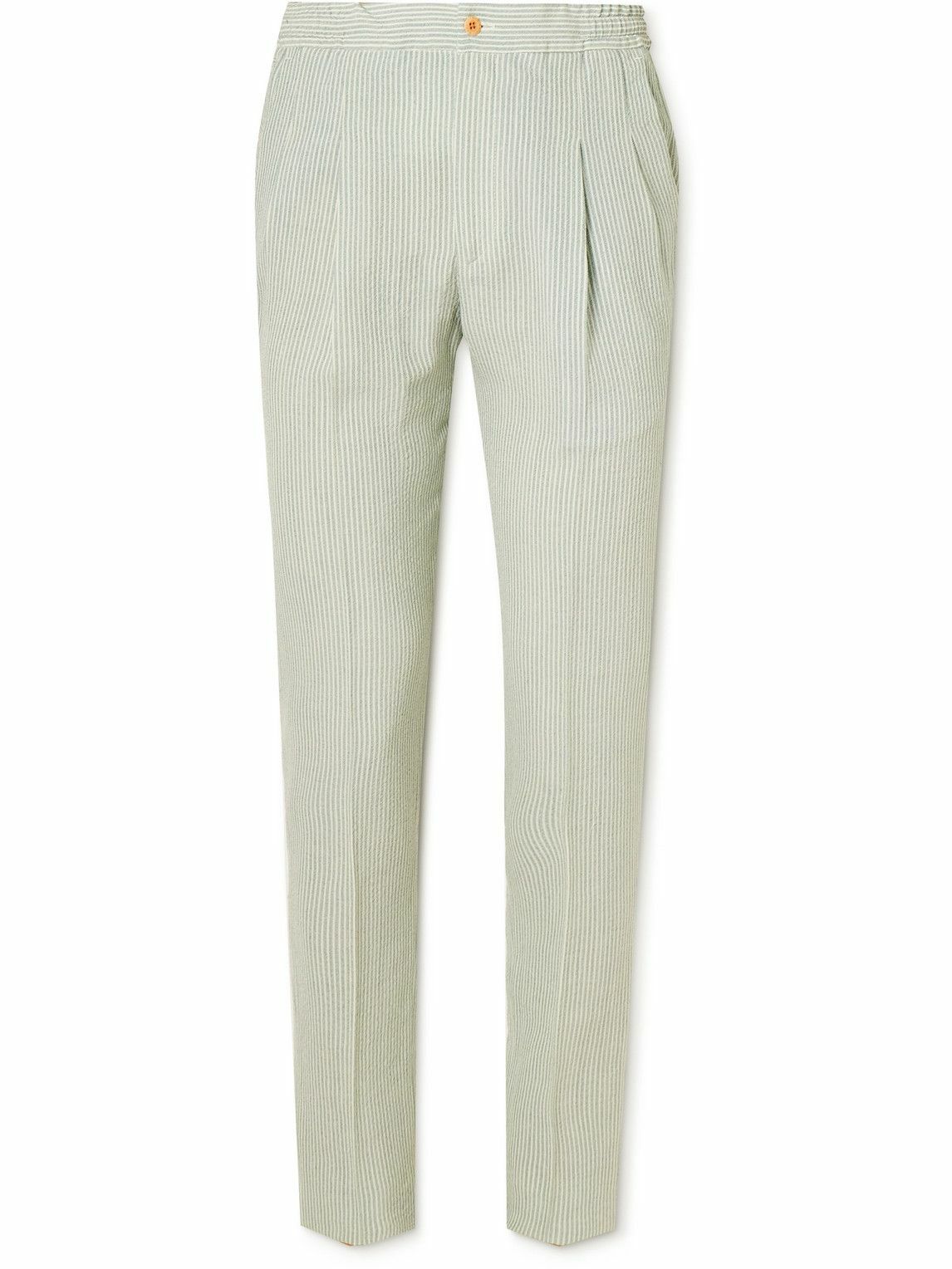 Rubinacci - Straight-Leg Pleated Striped Cotton-Seersucker Trousers ...