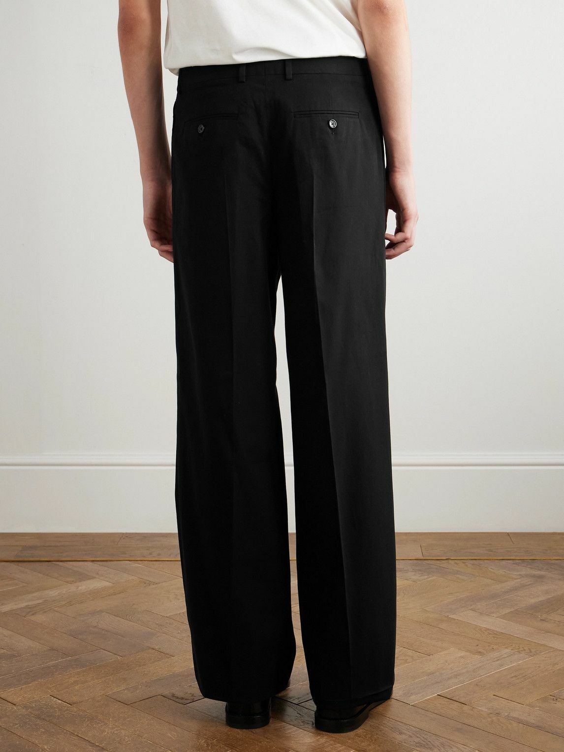 CELINE - Straight-Leg Pleated Cotton-Twill Trousers - Black