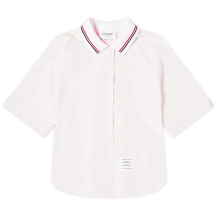 Photo: Thom Browne Women's Box Pleat Short Sleeve Shirt in Pink