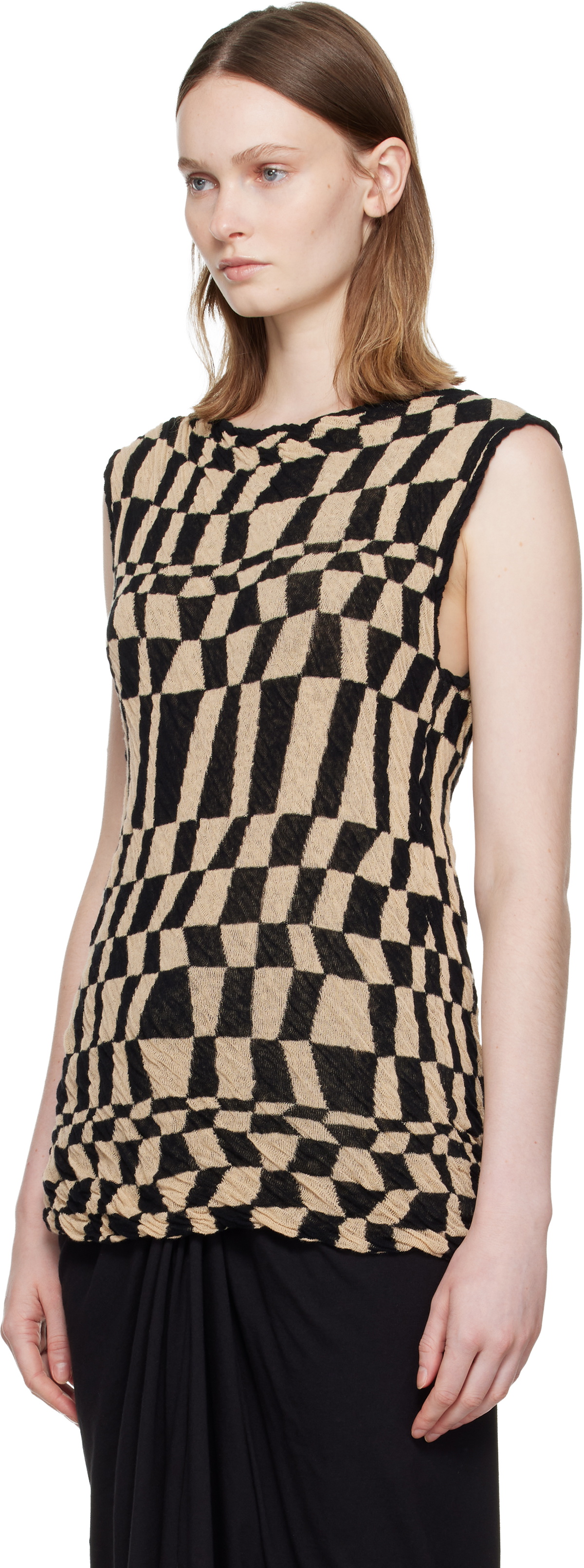 Dries Van Noten Beige & Black Checked Sweater