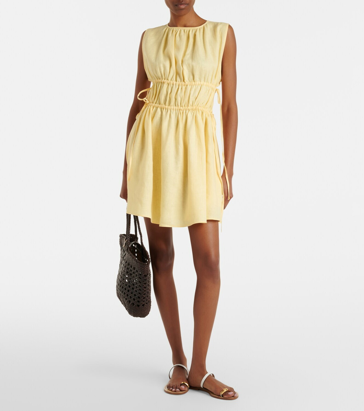 Asceno Como gathered linen minidress