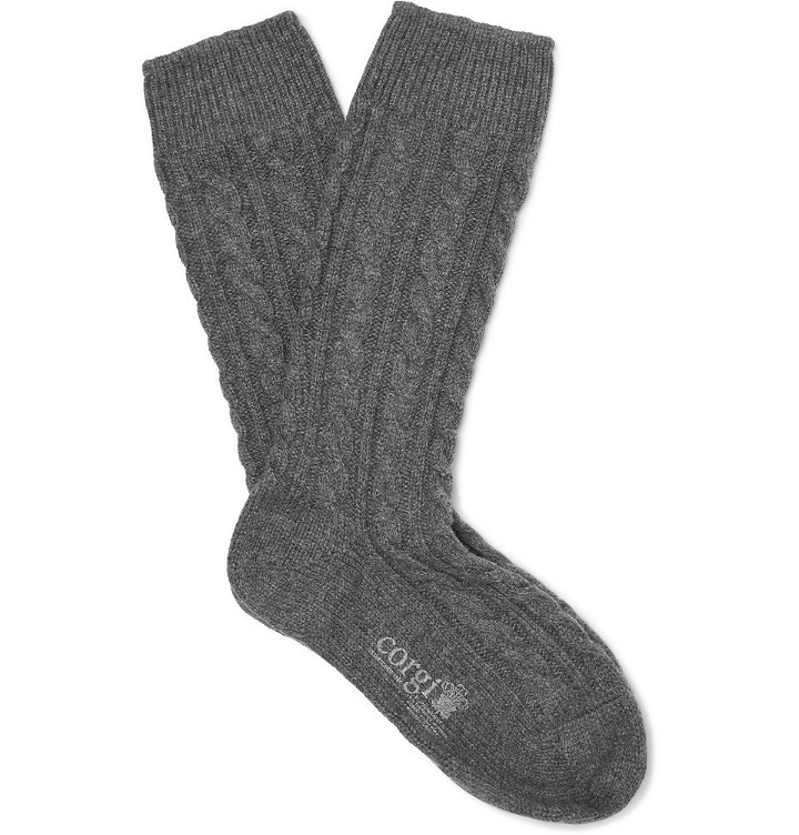Photo: Kingsman - Cable-Knit Cashmere Socks - Gray