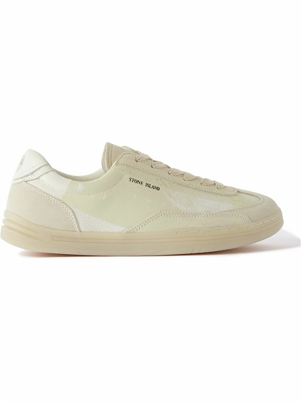 Photo: Stone Island - Rock Printed Leather- and Suede-Trimmed Canvas Sneakers - Neutrals