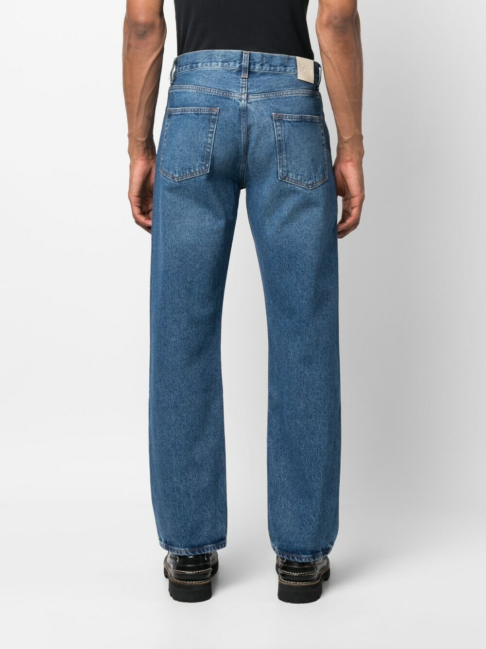 Panel Straight Cut Denim Jeans With Pockets