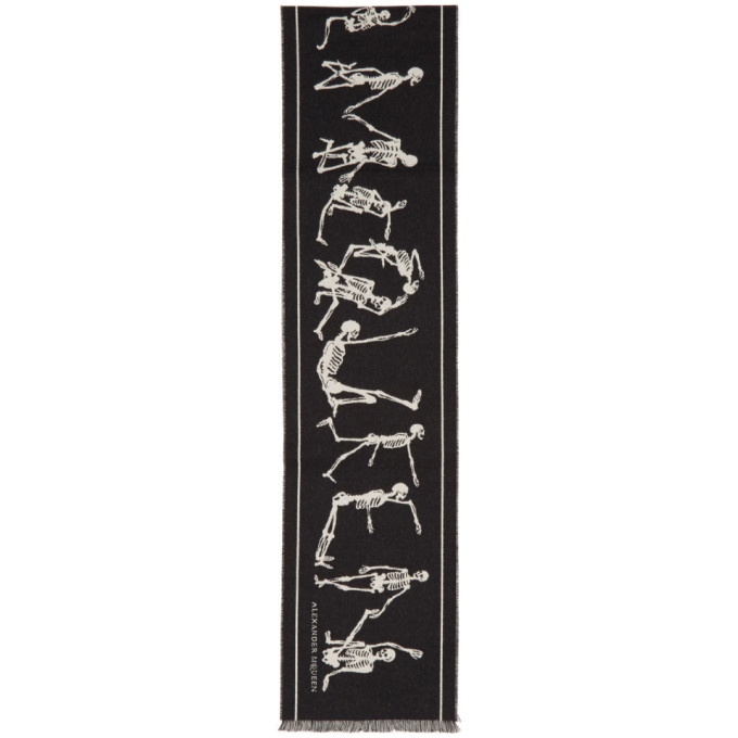Photo: Alexander McQueen Black and Off-White Dancing Skeleton Scarf