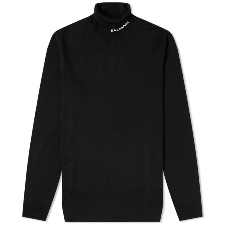 Photo: Balmain Logo Merino Roll Neck Knit