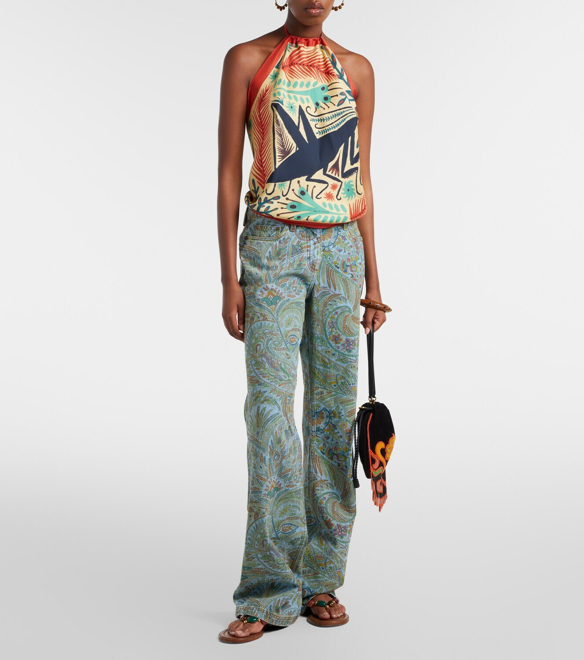 Etro Printed halterneck silk top