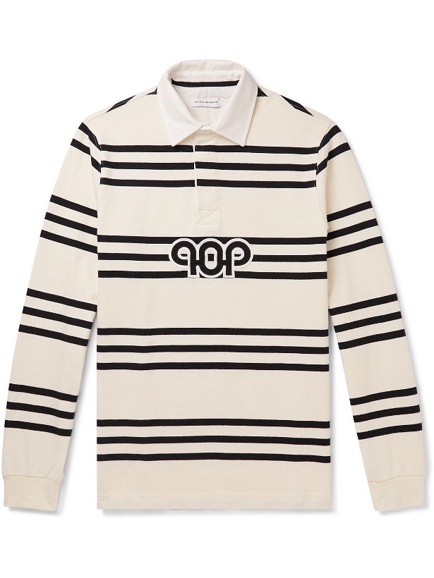 Photo: Pop Trading Company - Pub Logo-Appliquéd Striped Cotton-Jersey Rugby Polo Shirt - Neutrals