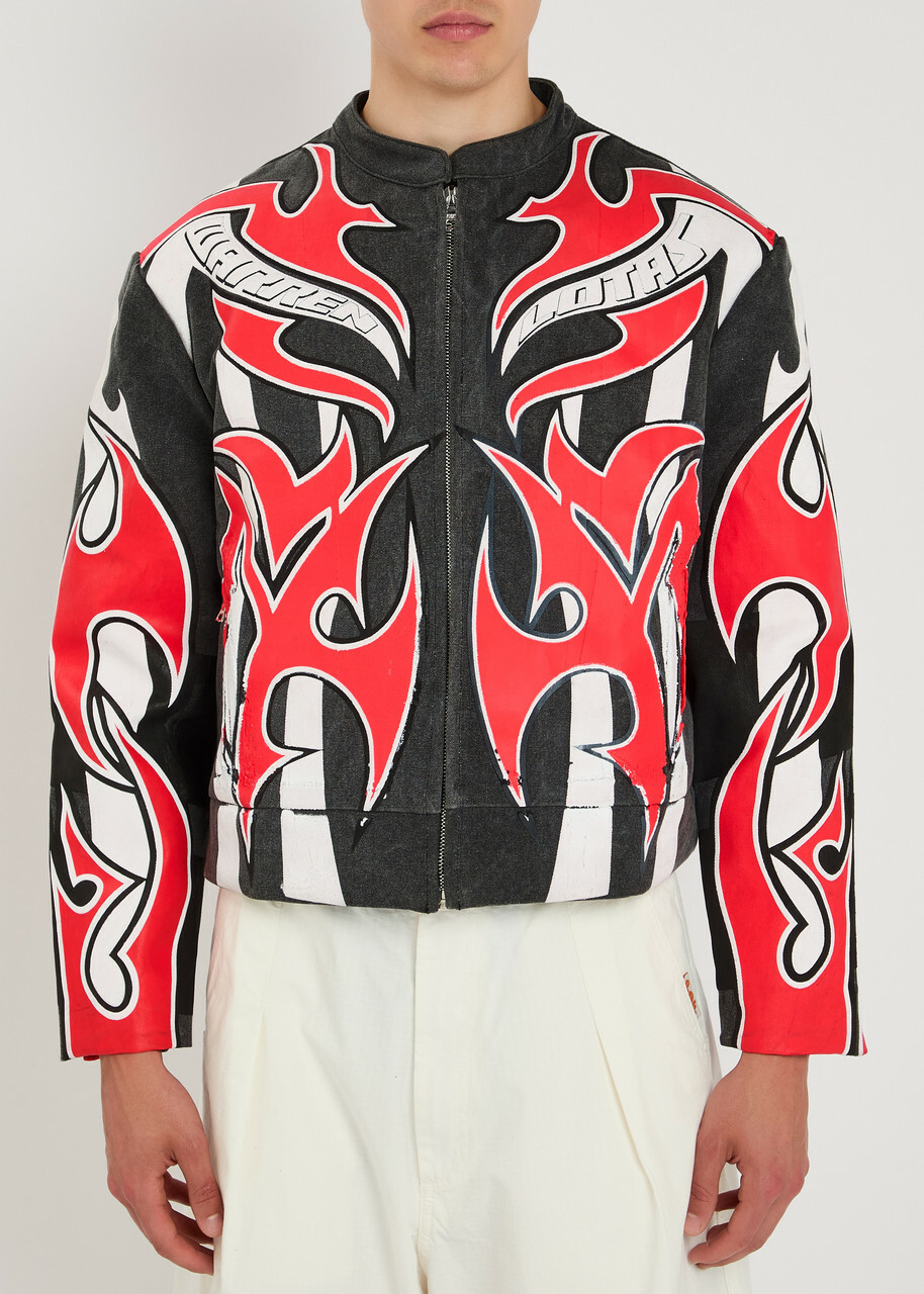 Warren Lotas Plastisol Puff Printed Armor Canvas Jacket Black Red